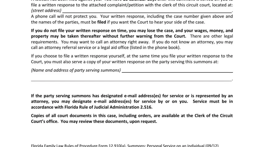 How one can complete broward county summons form portion 3