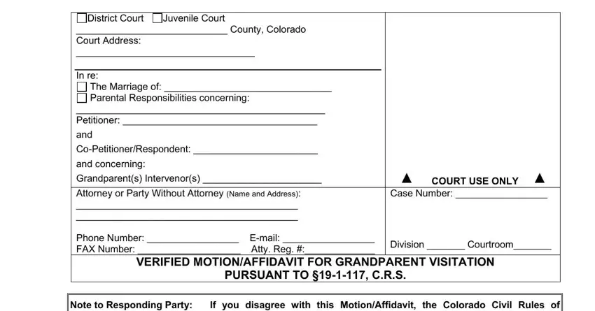 The way to fill in colorado grandparents' rights forms part 1
