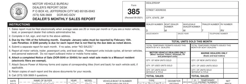 How one can fill in Missouri Dealer Monthly Sales Report Form stage 1