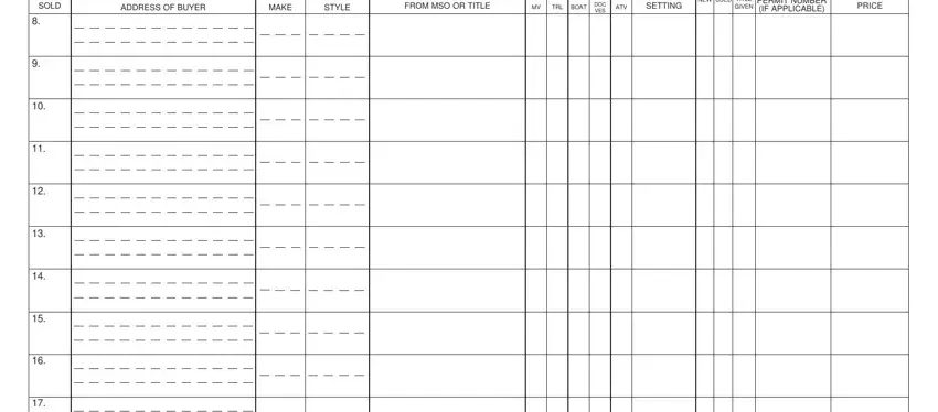 Completing section 3 in Missouri Dealer Monthly Sales Report Form