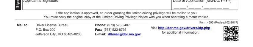 Mail to, Applicants Signature, and Driver License Bureau PO Box of limited driving privilege