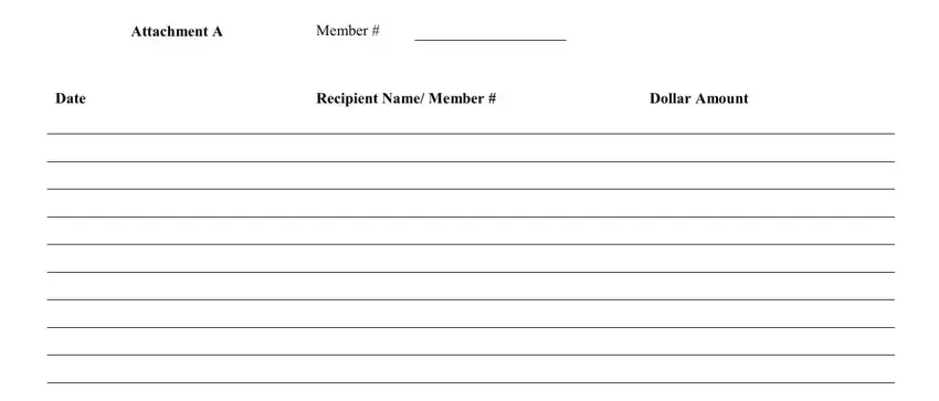 Recipient Name Member, Attachment A, and Dollar Amount in social security fraudulent activity forms