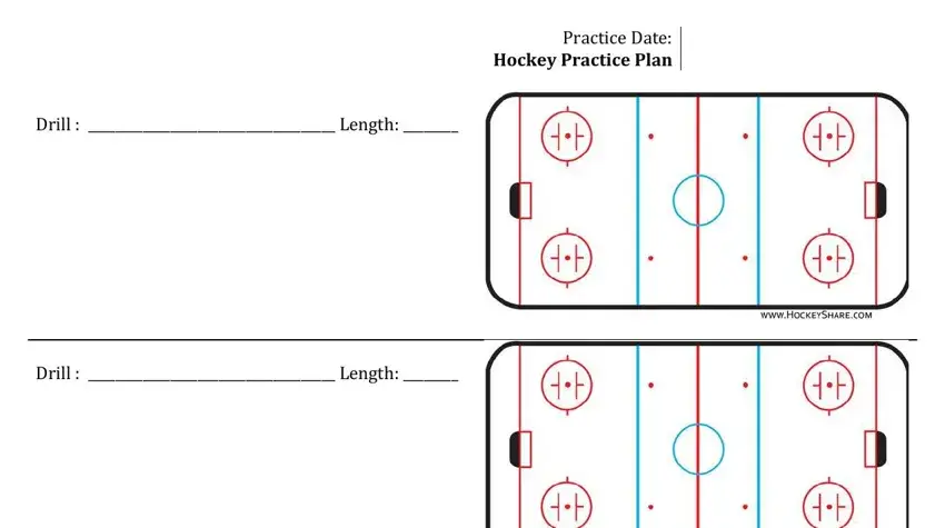 Filling in segment 1 in hockey drill sheet