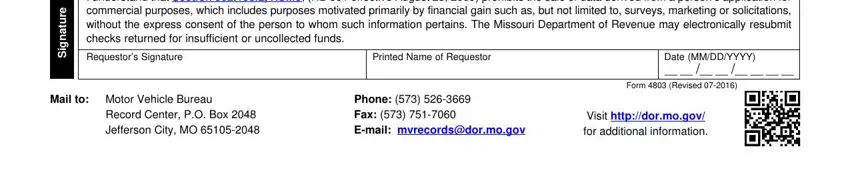 Phone   Fax   Email, I understand that Section  RSMo HB, and Mail to Motor Vehicle Bureau in Missouri Form 4803