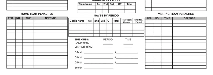 Step number 2 in filling in waha hockey scoresheet