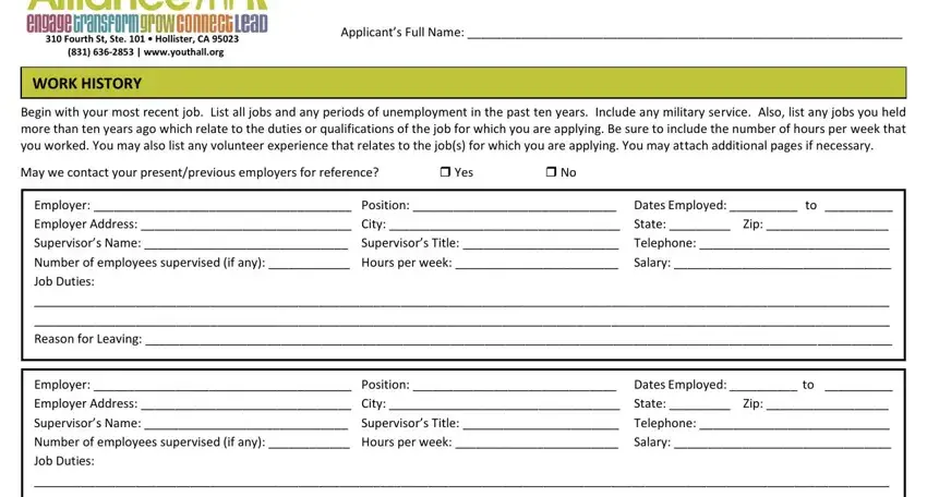 Job Duties, Employer  Position  Dates Employed, and Reason for Leaving of Hollister Job Application Form