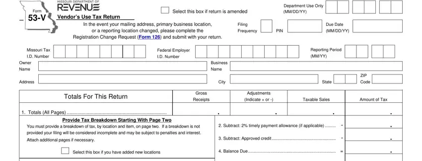 Find out how to fill in missouri 53 use tax form portion 1