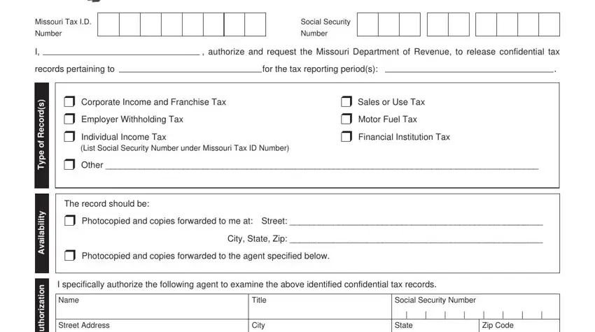 Stage no. 1 of filling in Missouri Form 8821