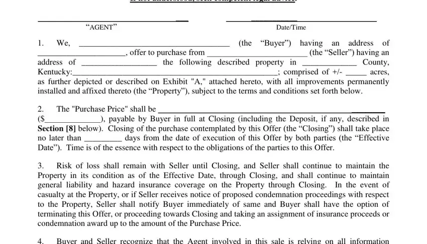 Completing section 1 in purchase agreement kentucky printable