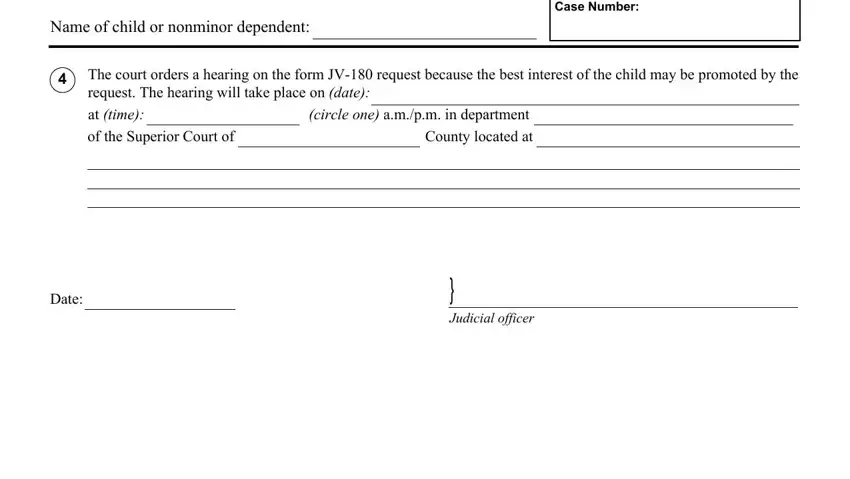 Name of child or nonminor dependent, The court orders a hearing on the, and Judicial officer inside california jv change