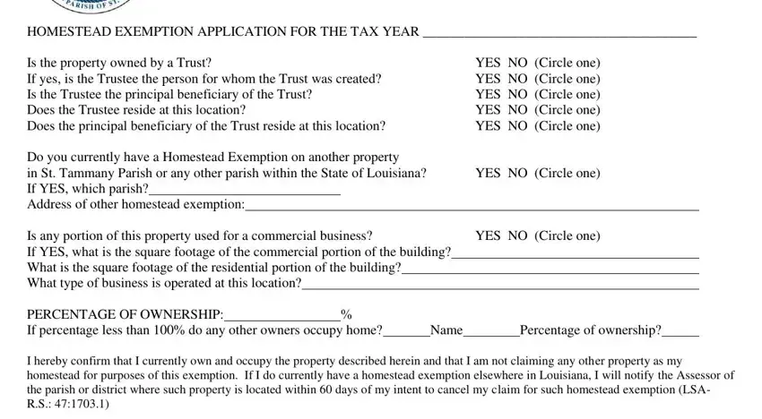 Step number 4 in filling out louisiana st tammany homestead exemption