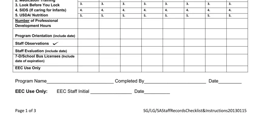 Filling in part 2 of Staff Records Checklist Form