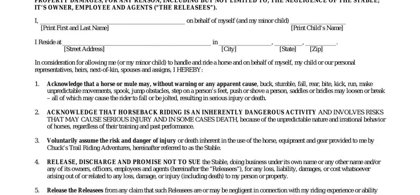 Filling in part 1 in horse riding waiver template