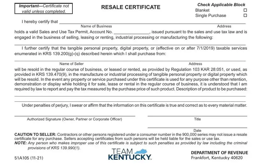 Filling out segment 1 in sales tax exemption certificate kentucky
