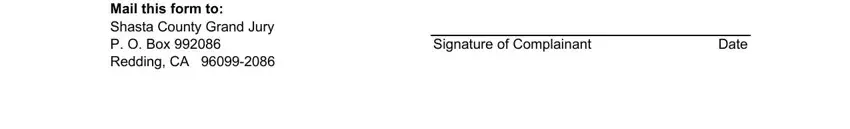 Mail this form to Shasta County, Signature of Complainant, and Date inside jury citizen complaint