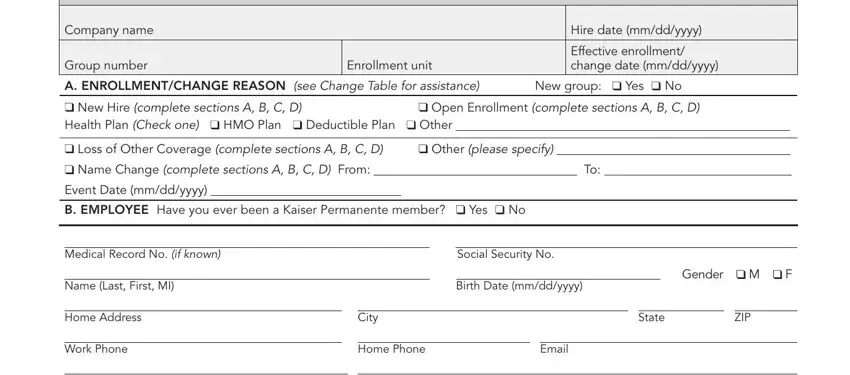 Filling out part 1 of kaiser form online