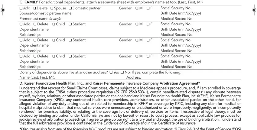 Domestic partner, Child, and Delete inside kaiser form online