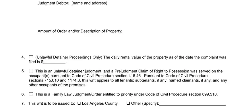 filed is, This writ is to be issued to  Los, and This is a Family Law JudgmentOrder of california writ execution form