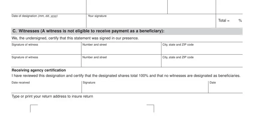 Stage no. 4 for completing fillable standard form 1152 designation of beneficiary