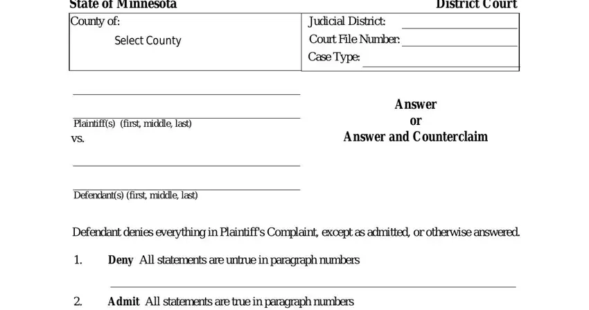Filling out section 1 in MN Answer Form