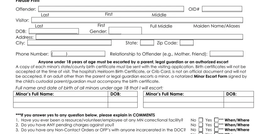 Guidelines on how to complete visiting forms portion 1
