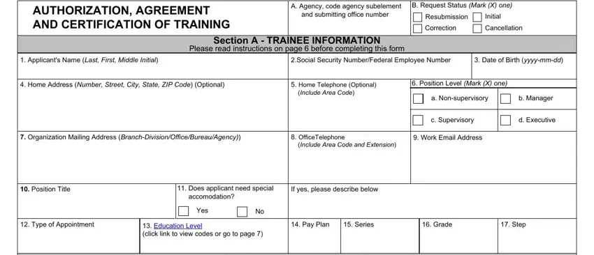 Guidelines on how to fill out sf182 training form stage 1