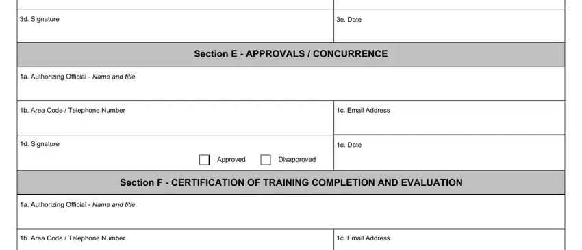 Section F  CERTIFICATION OF, a Authorizing Official  Name and, and Approved in sf182 training form