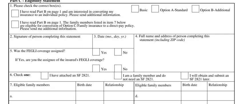 Part C  Eligibility Statement, Signature of person completing, and Date mo day yr in assignee