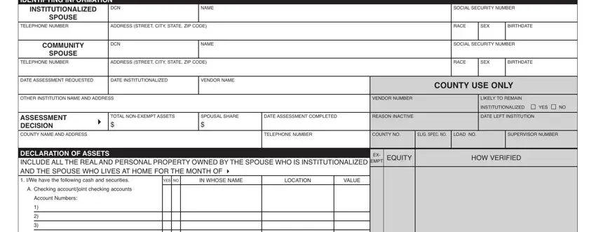 Filling in segment 1 in missouri division of assets form