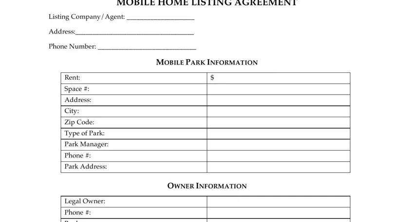 Mobile Home Listing Agreement Form writing process shown (part 1)