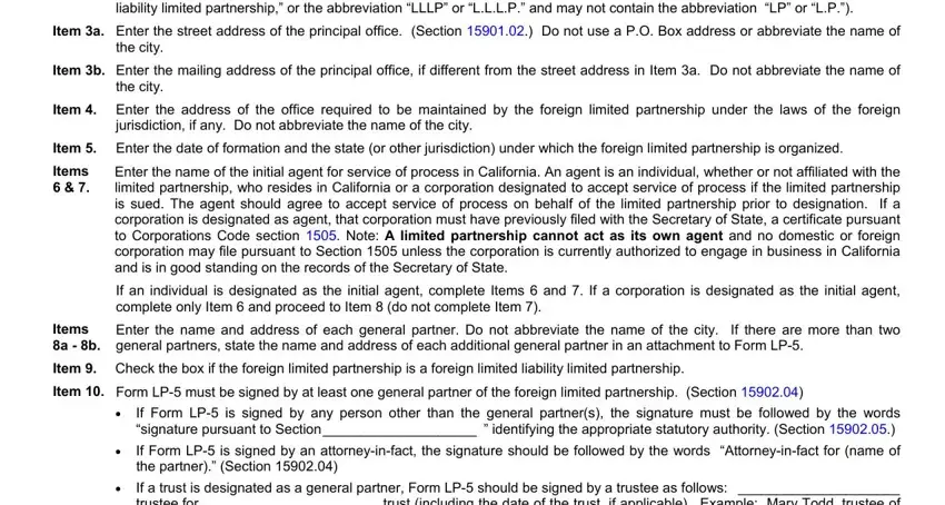 Enter the name and address of each, Items, and Item  Enter the date of formation inside ca foreign application