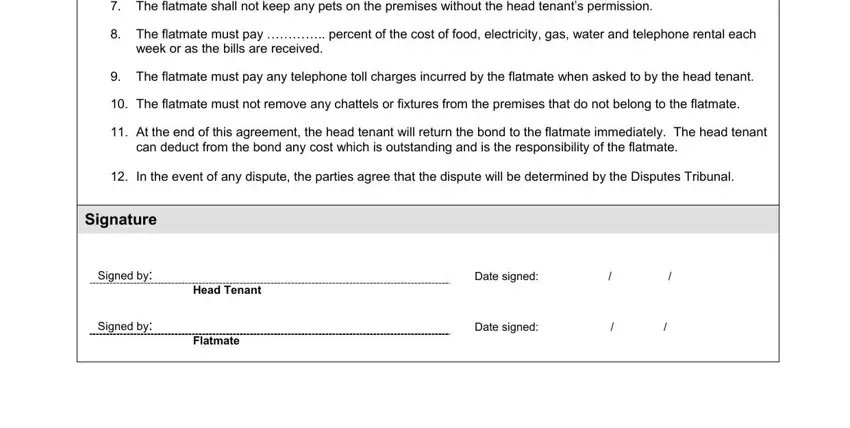 Signature, Flatmate, and The flatmate shall not keep any of flat sharing agreement