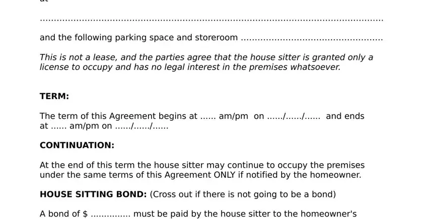 Filling out segment 3 in house sitting agreement form
