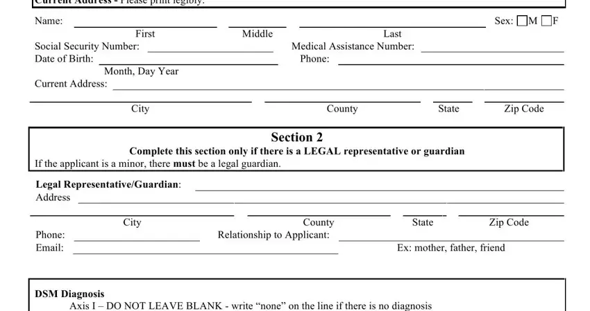 Filling in section 1 in michelle p waiver person