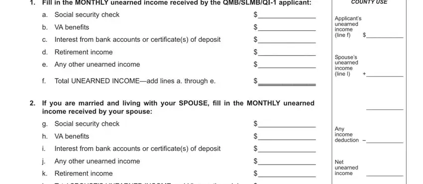 d Retirement income, Applicants unearned income line f, and If you are married and living with of NEVADA