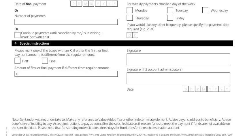 Wednesday, Tuesday, and Friday in standing order template uk