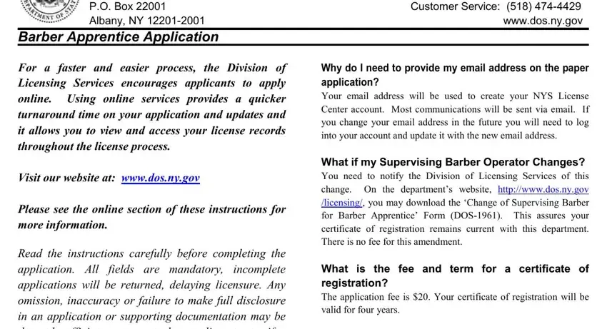 barber apprentice license application writing process outlined (portion 1)