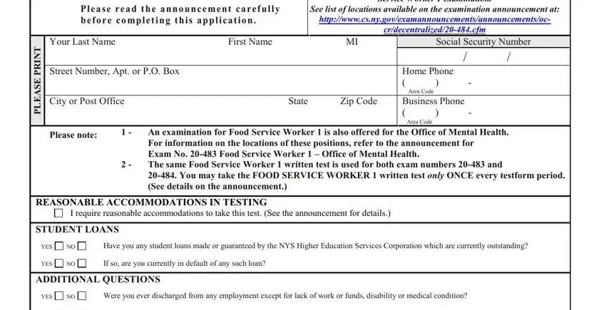 Filling out section 1 of civil service 20 484