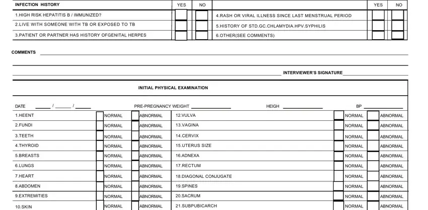 Stage number 5 for filling in prenatal visit prenatal record template