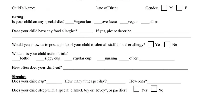 Filling out section 1 in printable preschool registration form template