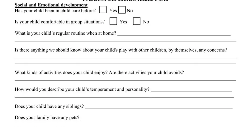 Social and Emotional development, Social and Emotional development, and Social and Emotional development of printable preschool registration form template