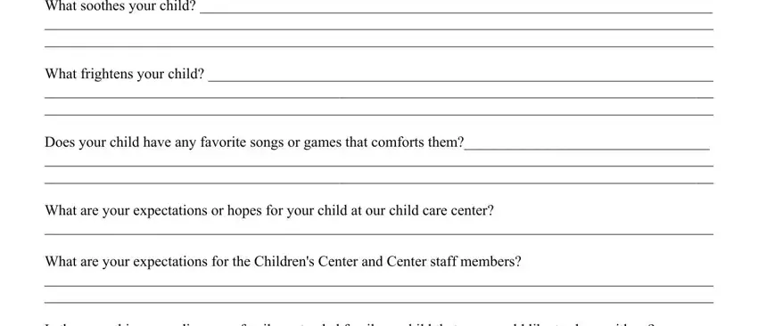 Stage no. 5 for filling out printable preschool registration form template