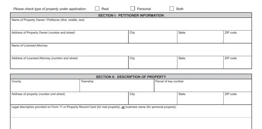 Stage no. 1 of completing State Form 49585