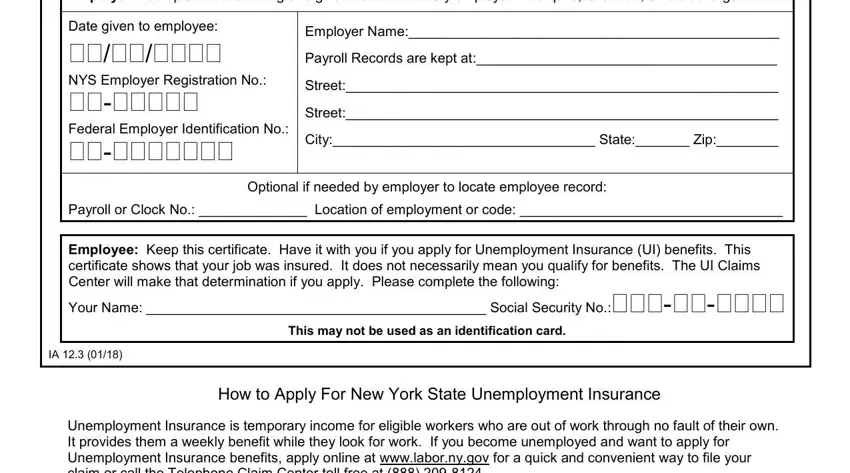 Filling in part 1 of nys record of employment fillable form