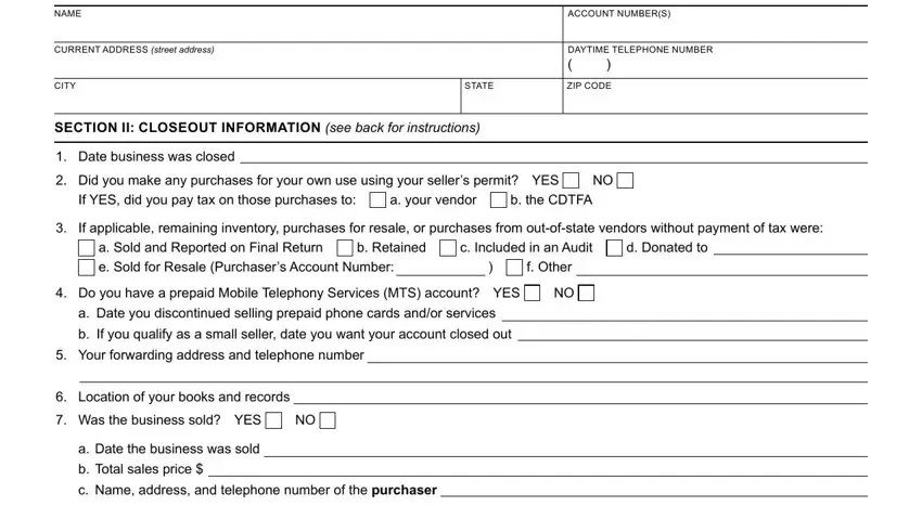 Completing part 1 of form closeout form