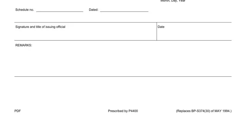 PDF, Dated, and Signature and title of issuing inside Form Bp A0374