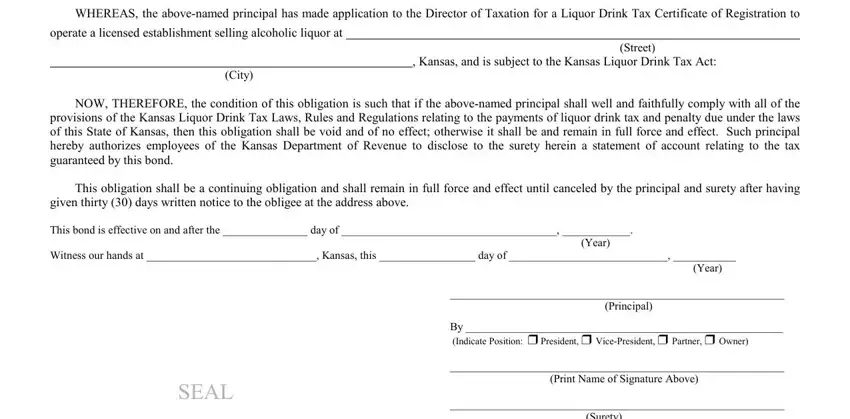 WHEREAS the abovenamed principal, This bond is effective on and, and SEAL of Kansas Form Ld 400