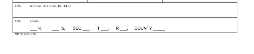 SEC  T  R  COUNTY, LEGAL, and SLUDGE DISPOSAL METHOD inside Form Mo 780 1635