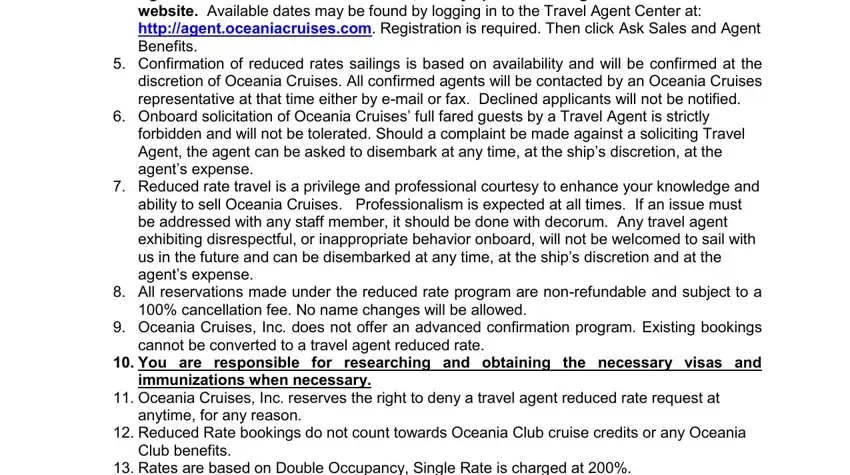 Filling out part 1 in oceania cruises login