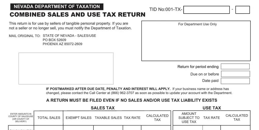 Stage # 1 in submitting sales and use tax nevada